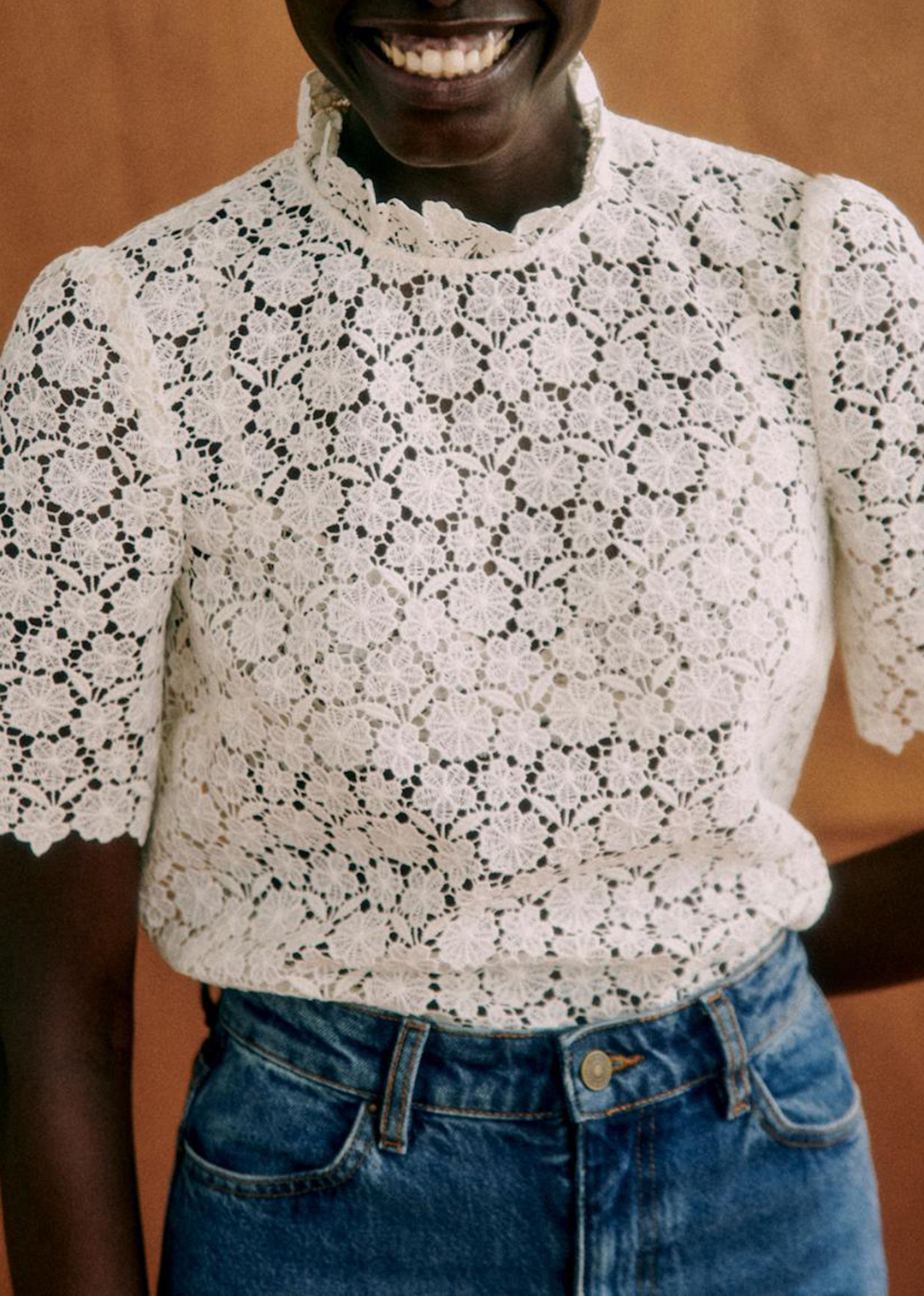 Hollow Lace Short-Sleeved Shirt