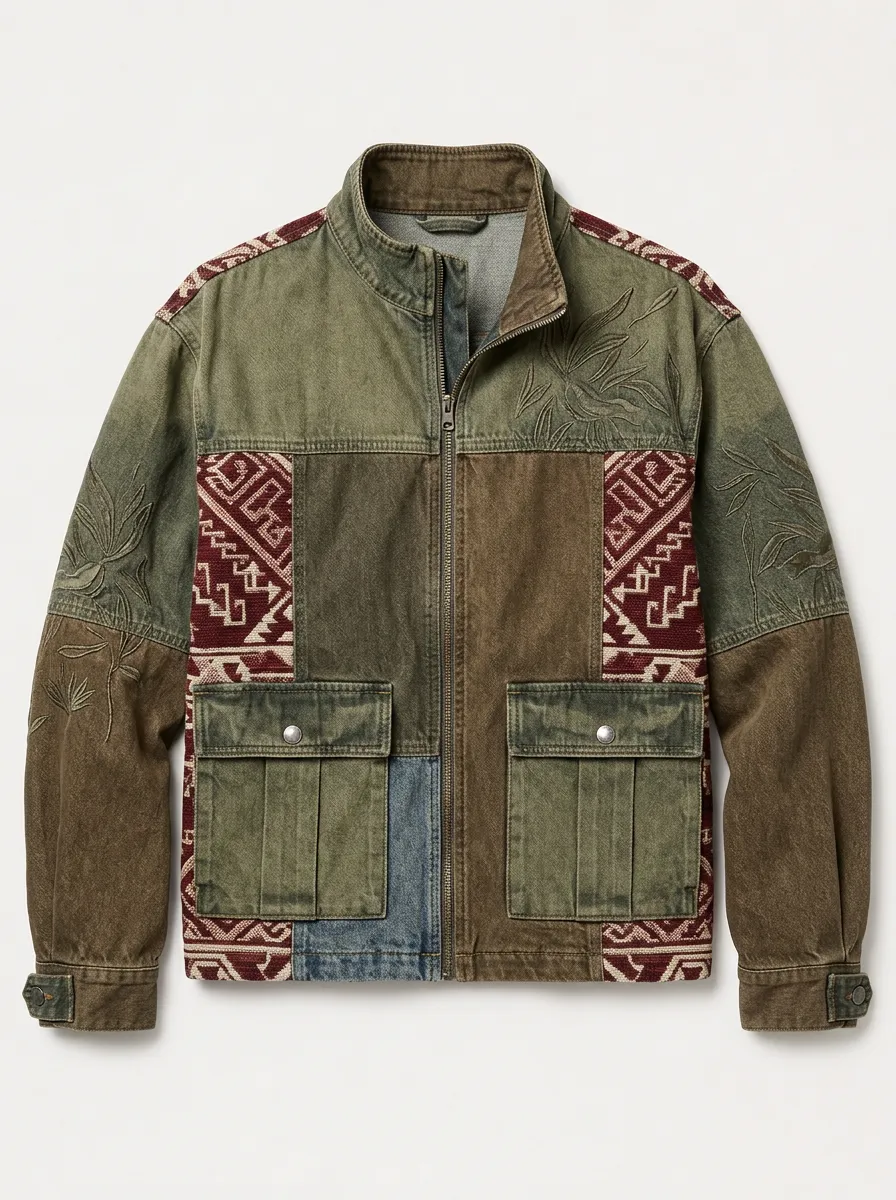 Men's Vintage Boho Tribal Embroidered Patchwork Printed Jacket