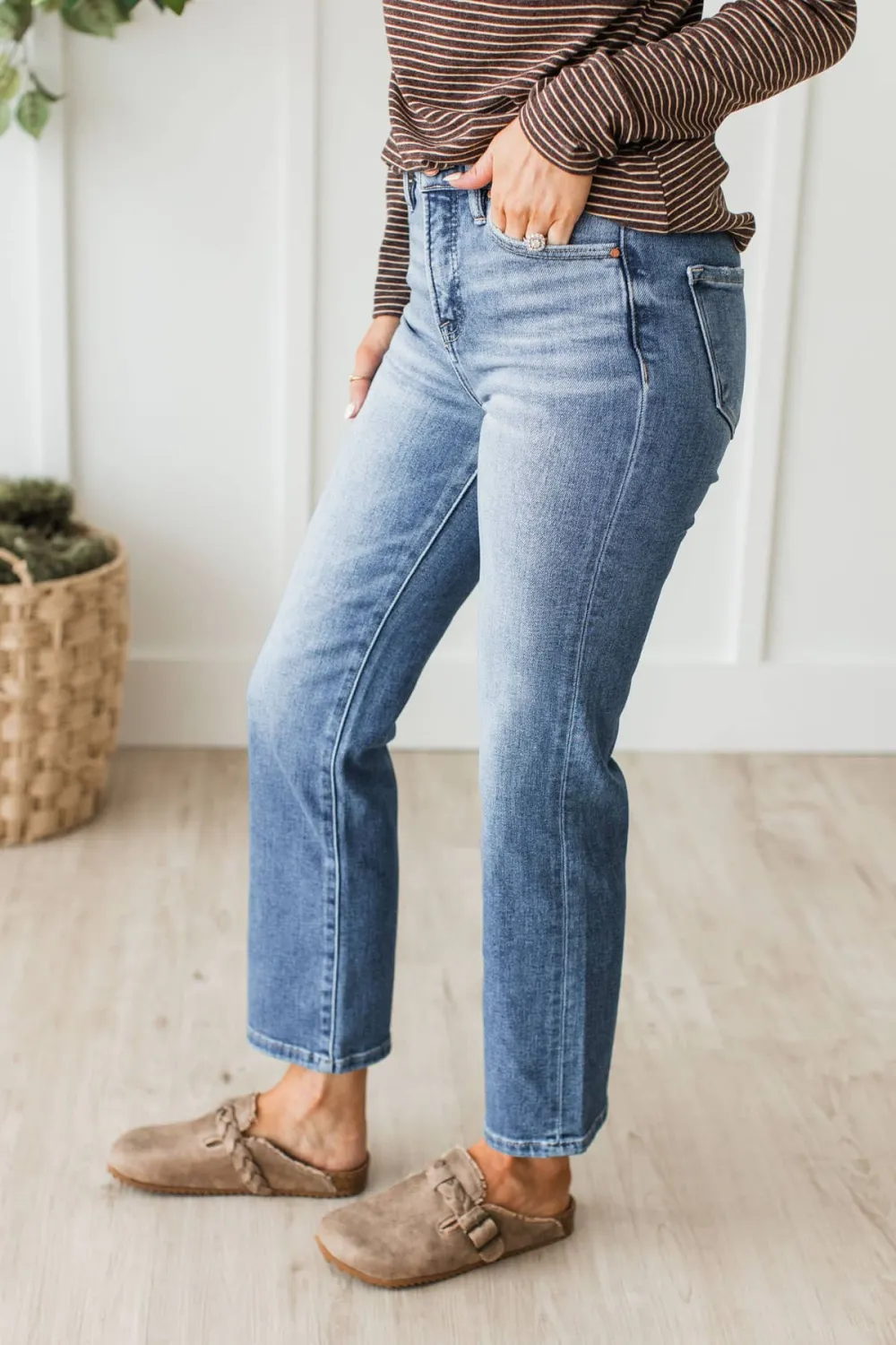 High-Rise Cropped Straight Leg Clean Finish Jeans