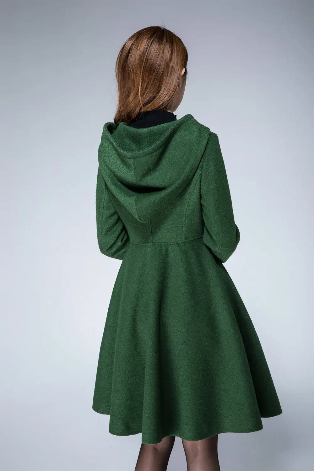 Modern Wool Blend Fit and Flare Hooded Pocketed Coat