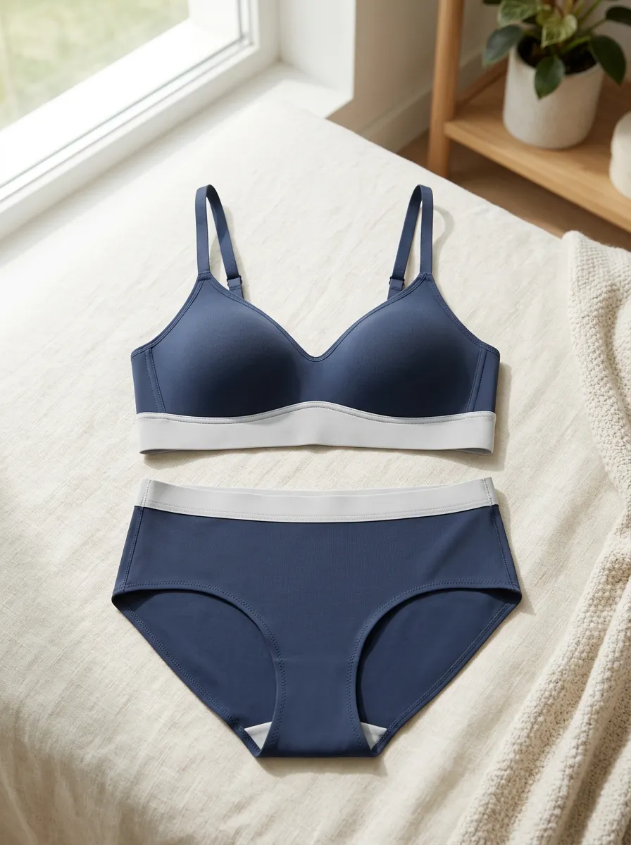 Women's Contrast Trim Solid Block Lingerie Set