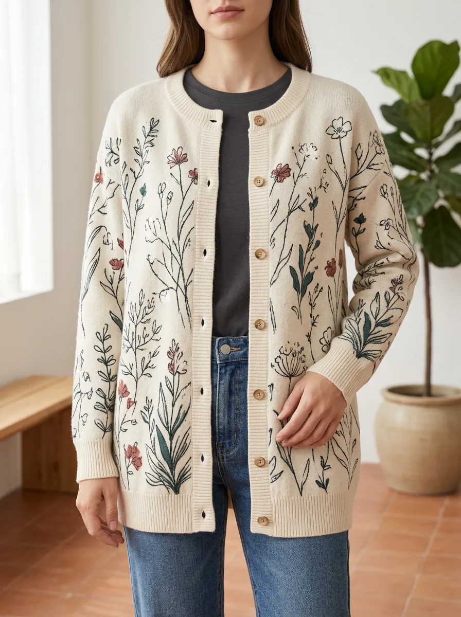 Women's Botanical Wildflower Printed Cardigan