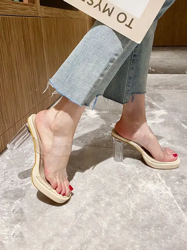 Open-Toe Transparent Platform Heeled Sandals