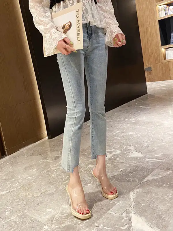 Open-Toe Transparent Platform Heeled Sandals