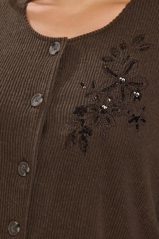 Chocolate Brown Soft Touch Embroidered Cardigan Set detail 3