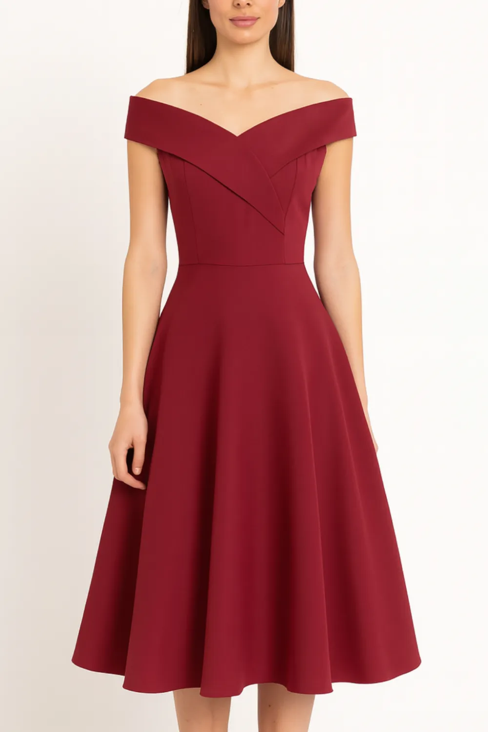 Off Shoulder Vintage A Line Midi Dress