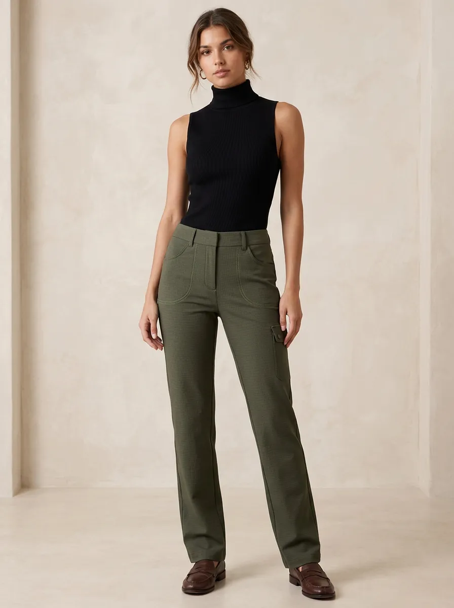 Women's Casual Olive Green Cargo Pocketed Trousers