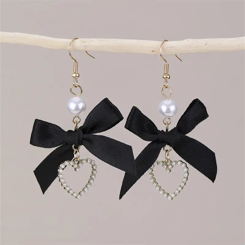 Heart Bow Lace Statement Earrings