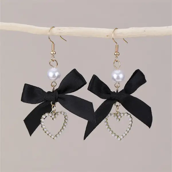 Heart Bow Lace Statement Earrings