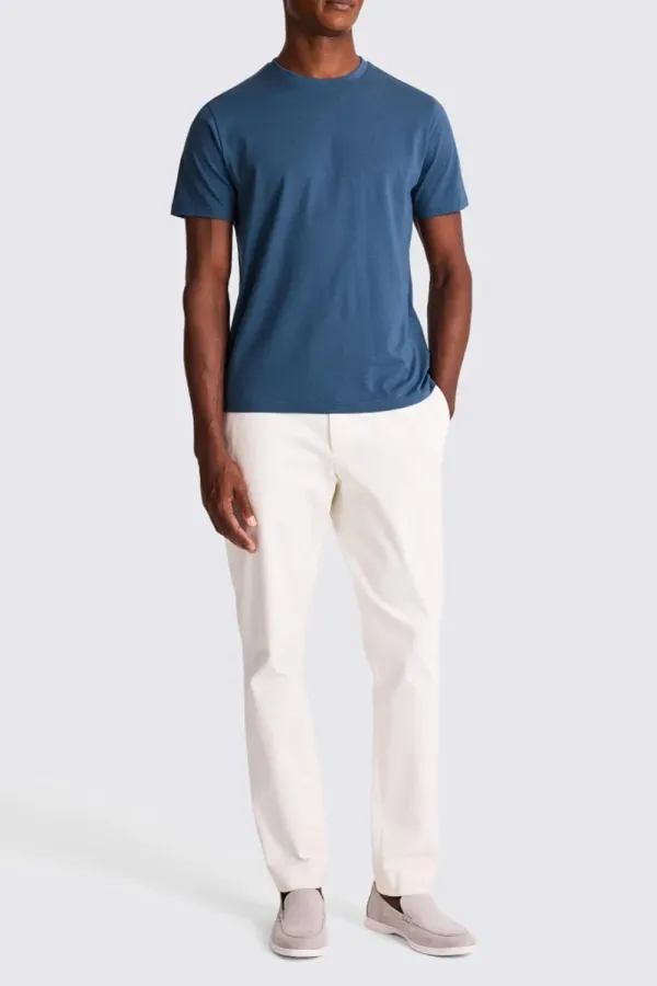 Blue Pure Cotton Round-Neck Casual T-Shirt For Men