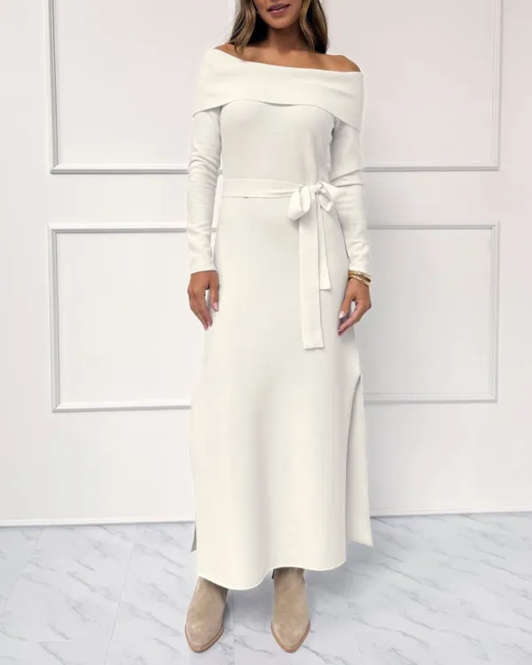 Plain Shoulder Sweater Dress