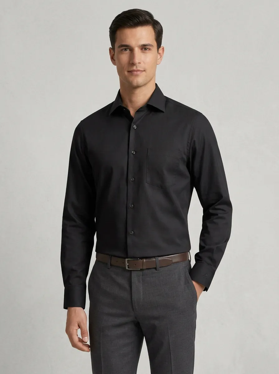 Men's Non-Iron Cotton Solid Color Long Sleeve Dress Shirt