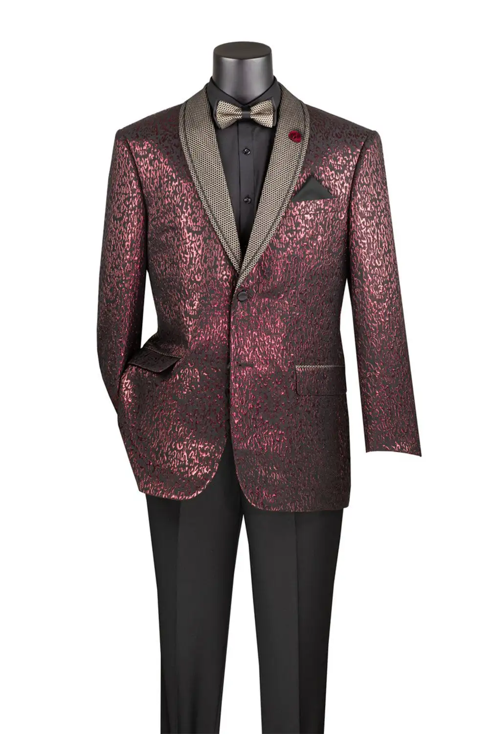 Burgundy Regular Fit Leather Solid Single Breasted Shawl Lapel Blazer