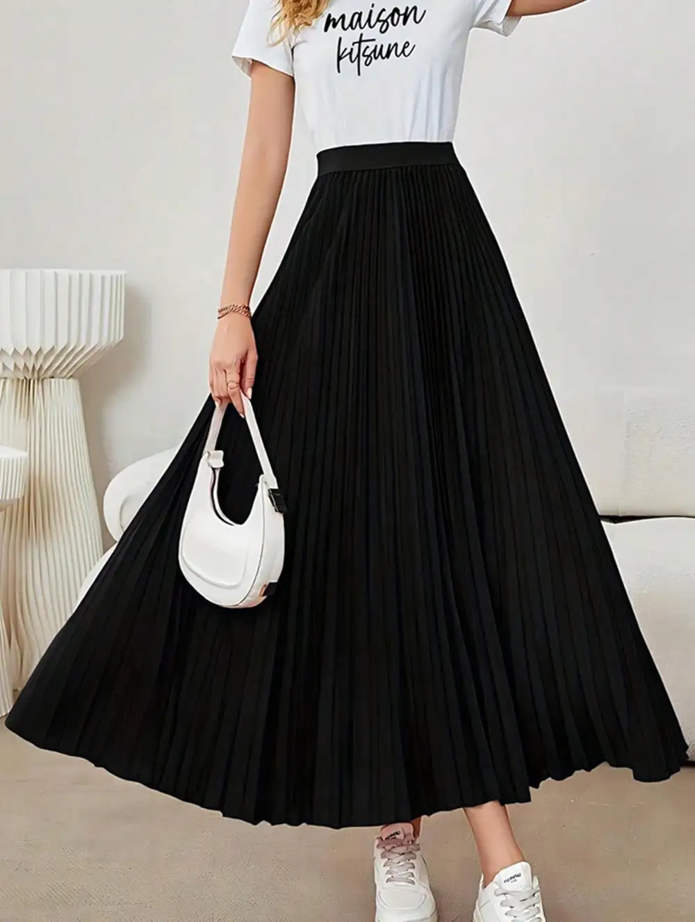 Flared Pleated Midi Skirt