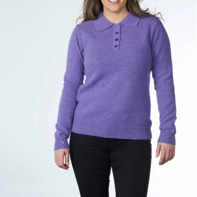 Wool Button Collar Collared Pullover