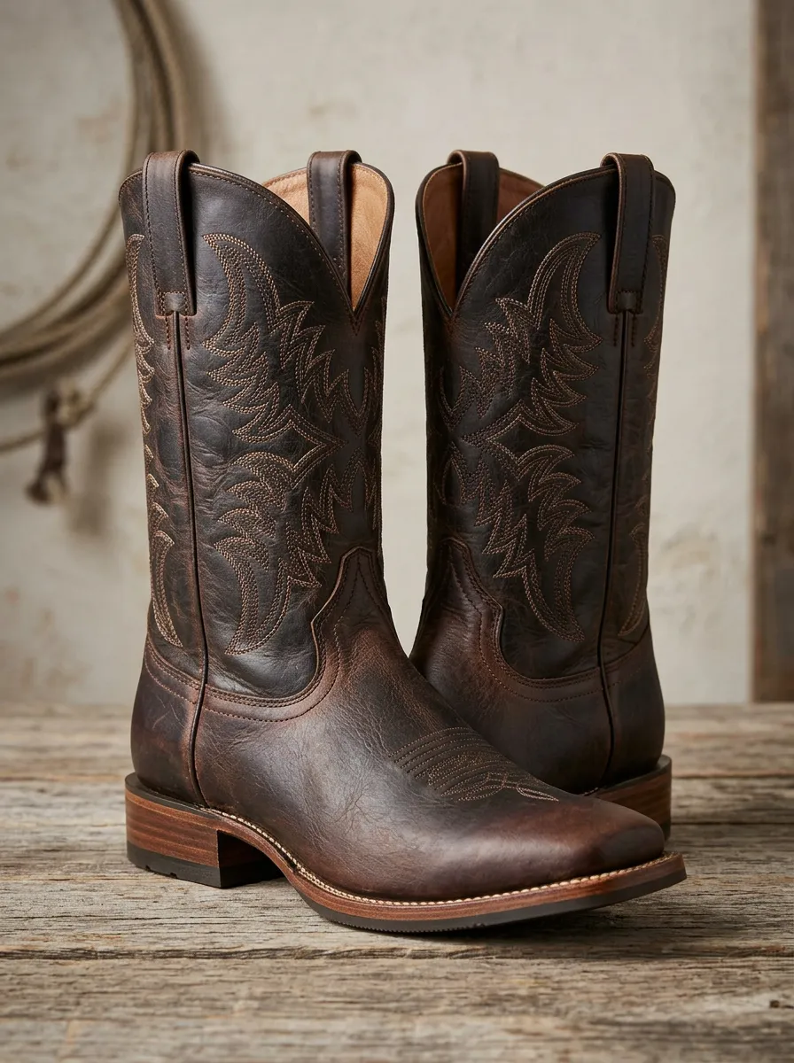 Country Embroidered Leather-Look Ranch Look Unisex Western Cowboy Boots