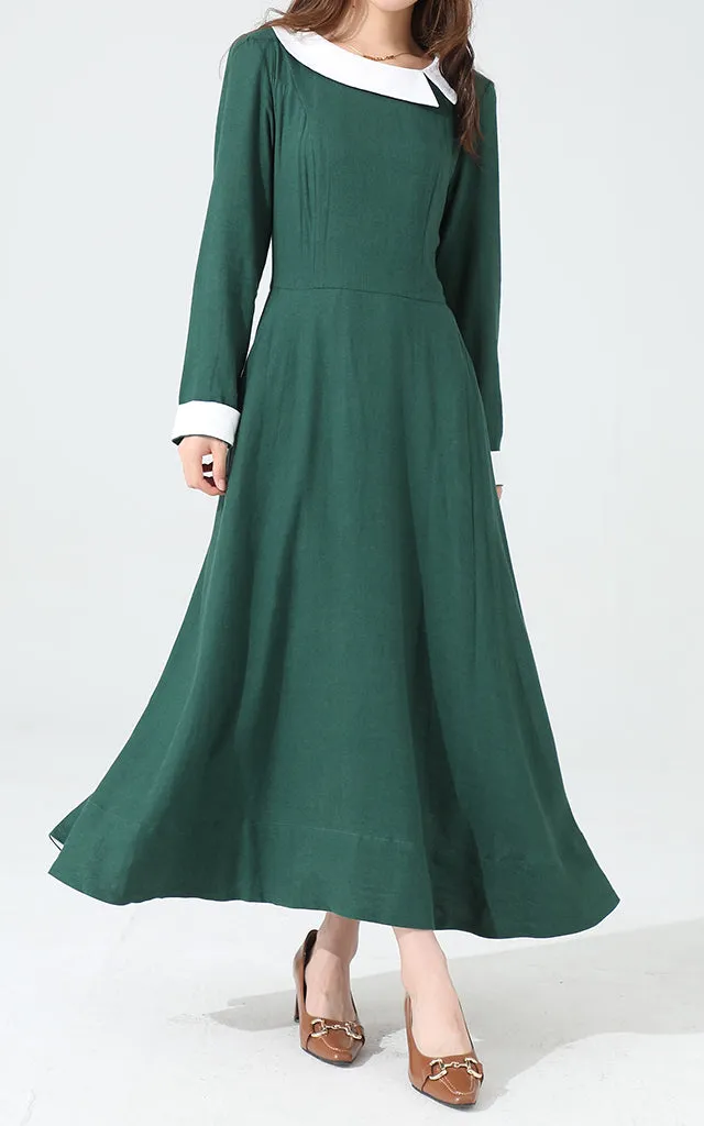 Polished Linen Cotton Long Sleeve Maxi Dress