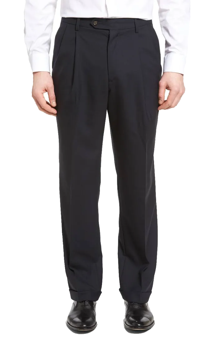 Gabardine Tropical Weave Flat Front Pleated Front Long Rise Trousers