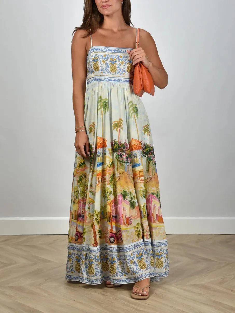 Holiday Painted Print Sling Maxi Dress