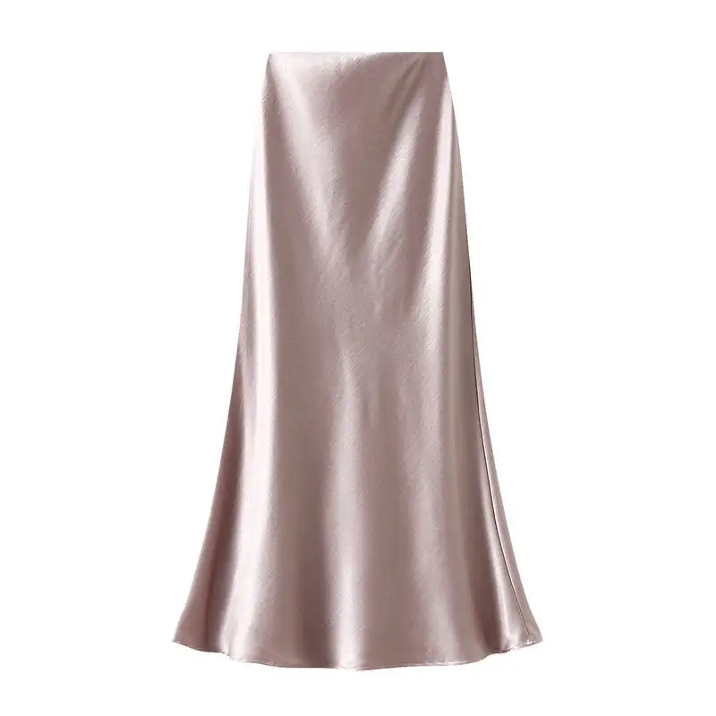 Pleated Satin High Waist Mermaid Midi Skirt