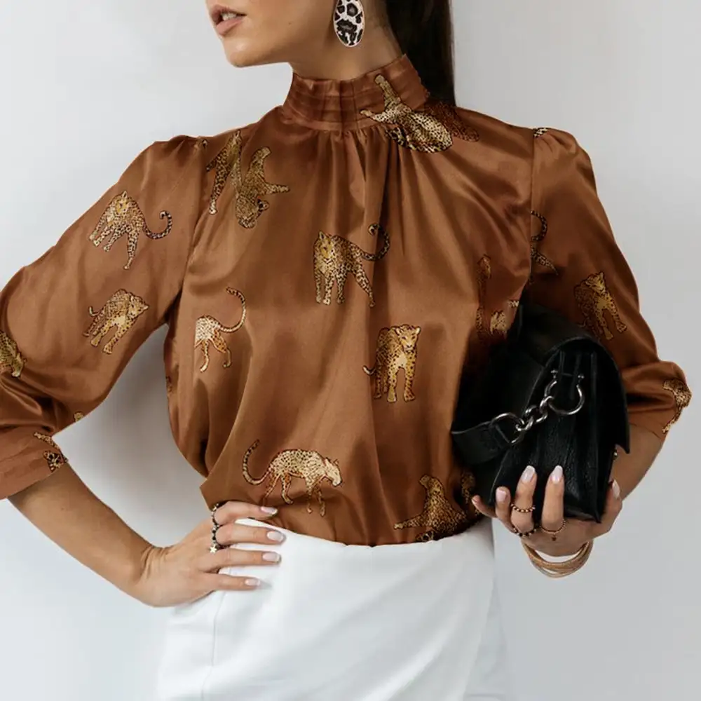 Lightweight Satin Stand Collar Blouse