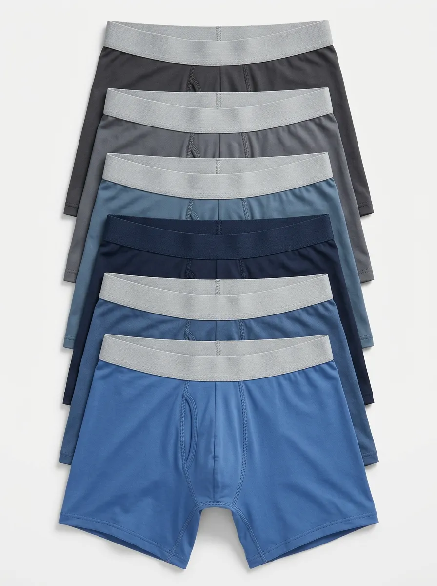 Men's Solid Basic Contrast Waistband 6-Pack Boxer Briefs