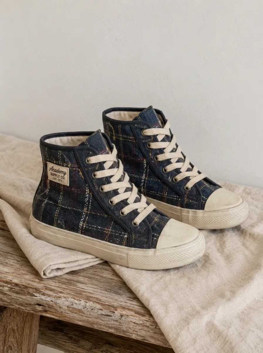 Unisex Vintage Plaid Pattern Denim Printed Canvas Shoes