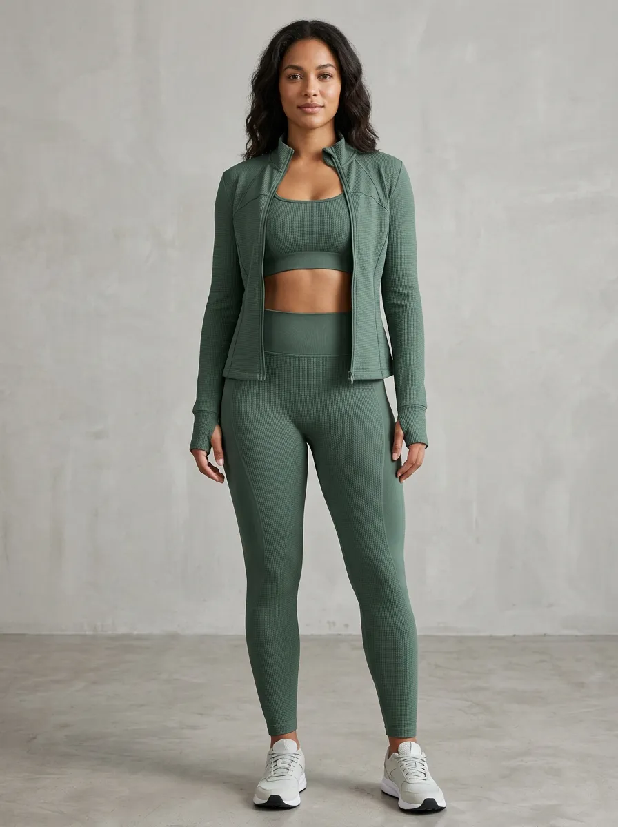 Training Waffle Texture Set Women's Three Piece Activewear Set