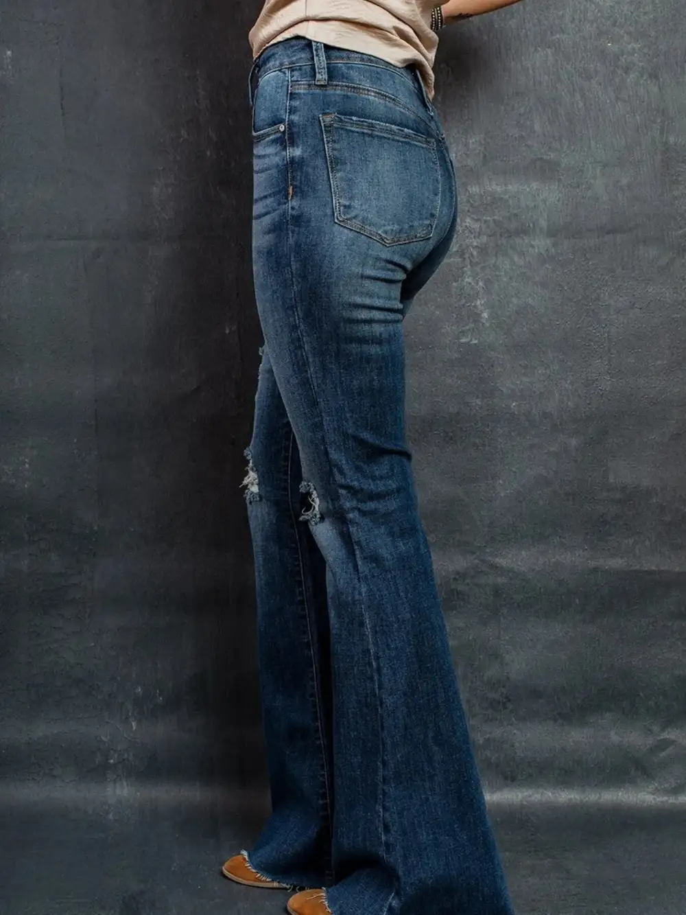 Modern High Waist Flare Leg Distressed Denim Jeans