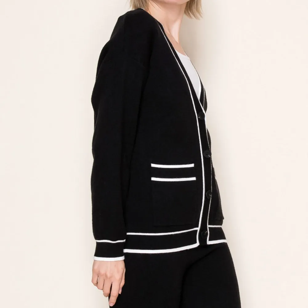 Classic Button Front Striped Cardigan