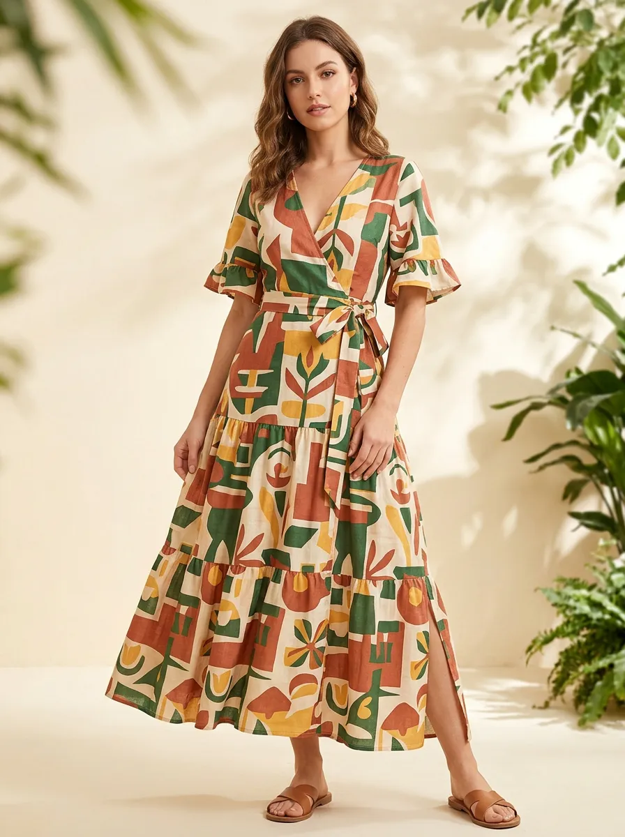 Women's Wrap Weekend Ready Geometric Abstract Print Dress