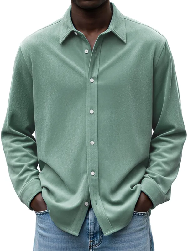 Suede Feel Open Collar Shirt