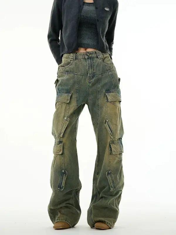 Multi-Pocket Cargo-Pocket Denim Jeans