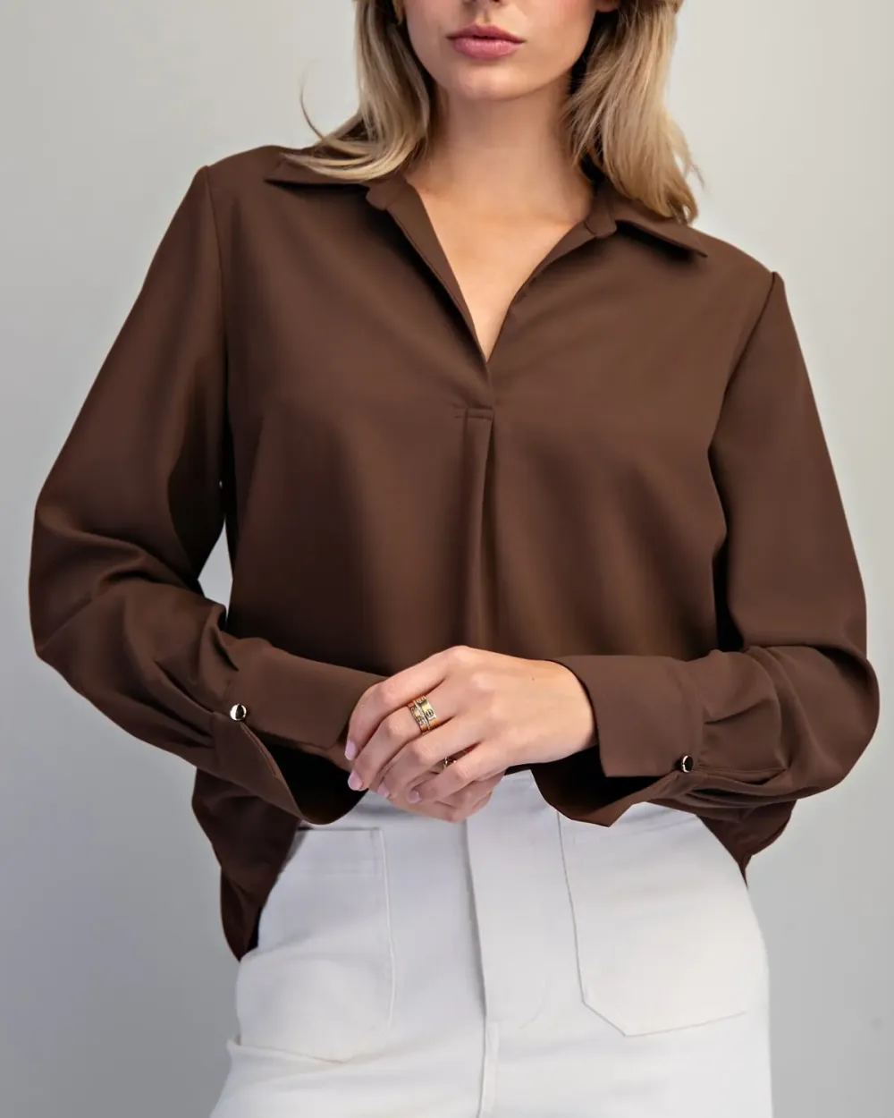 Collared V-Neck Blouse