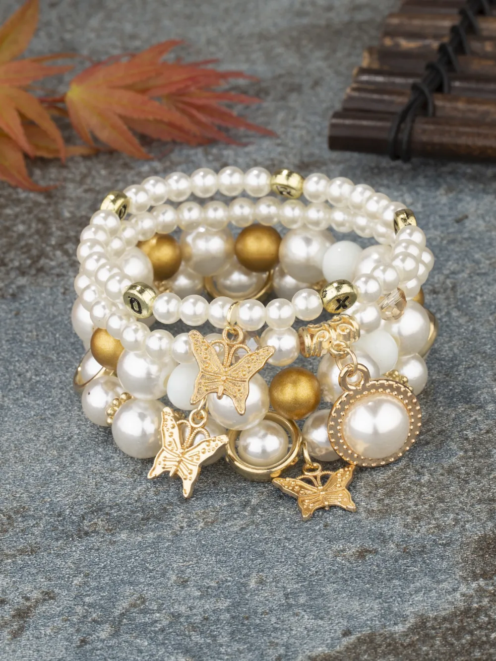 Bracelet Pearl Butterfly Elastic Multi-layer Pendant Bracelet
