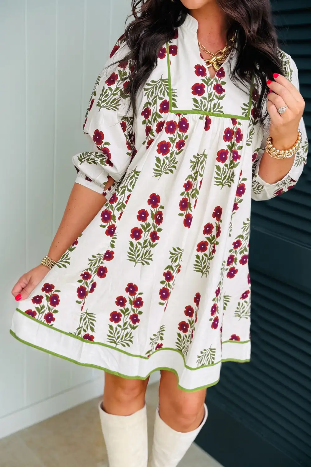 Floral V Neck Ruffle Dress Casual