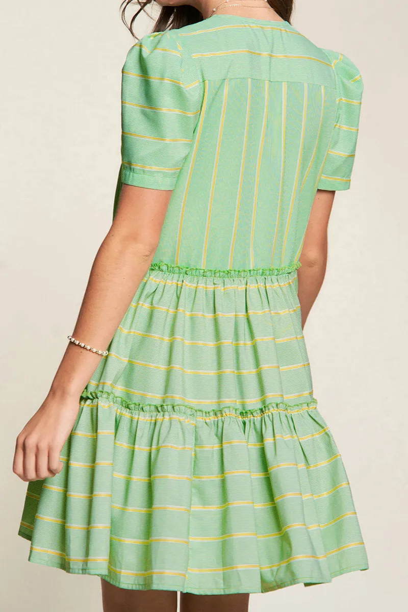 Striped V-Neck Short Sleeve Mini Dress