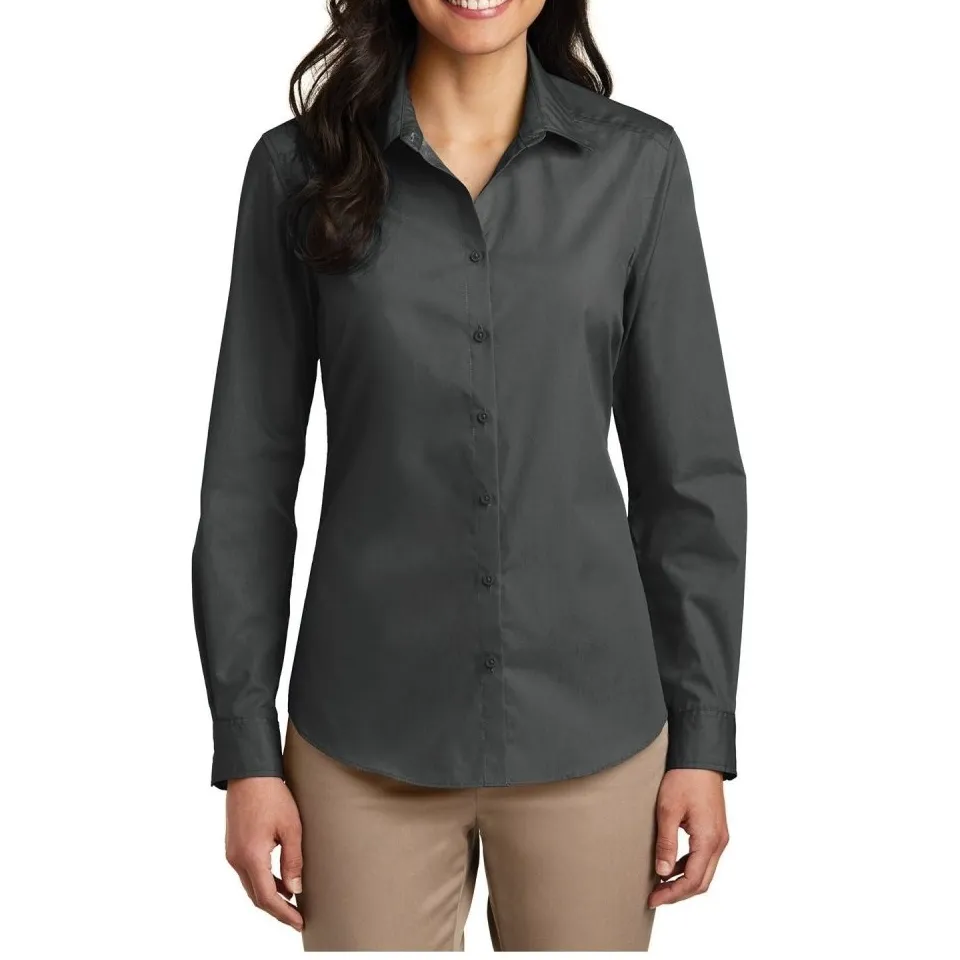 Women's Long-Sleeve Lightweight Cotton-Blend Poplin Shirt