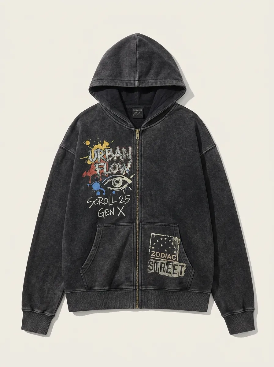 Unisex Streetwear Urban Flow Eye Graphic Printed Zip-up Hoodie