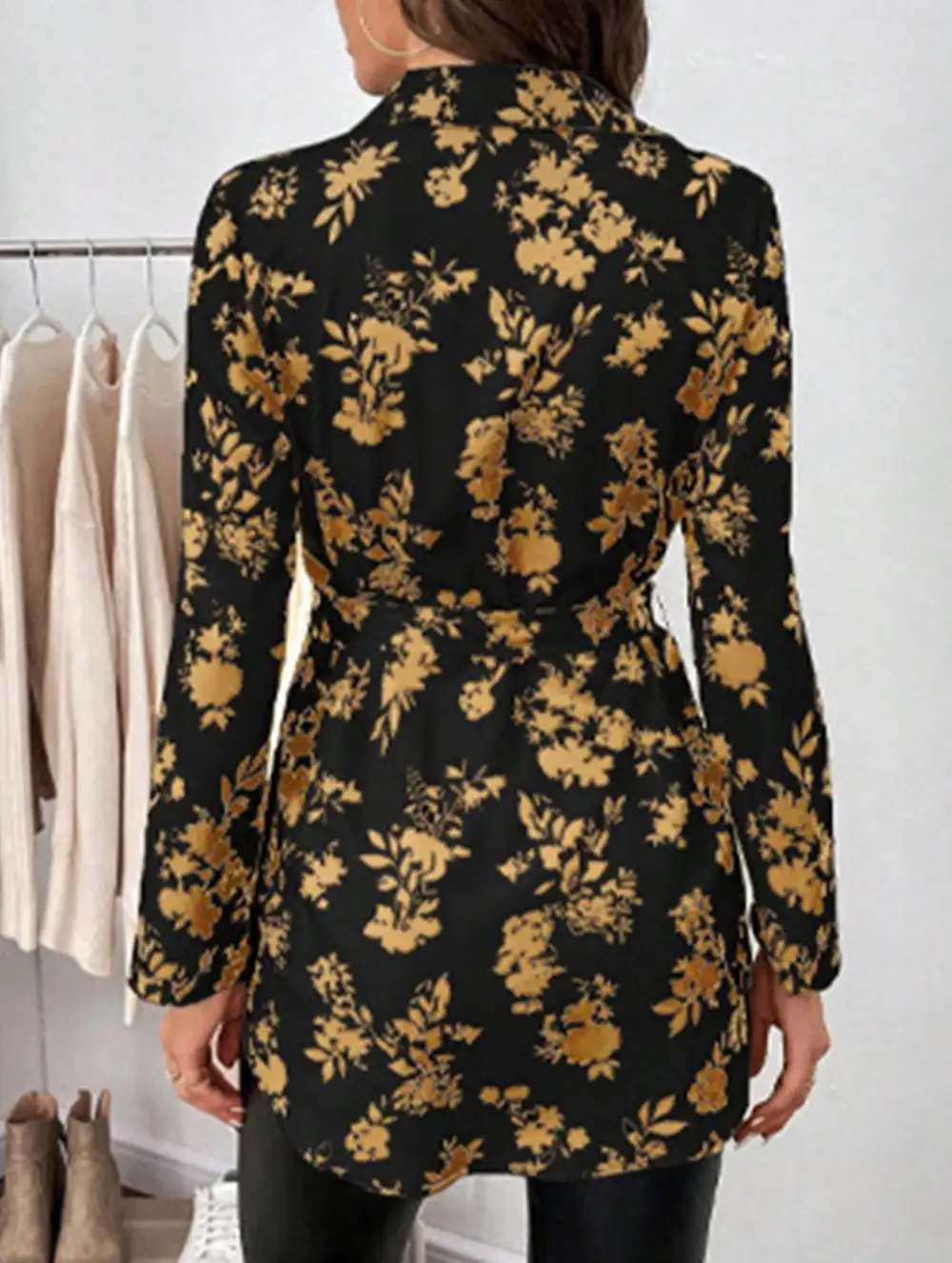 Floral Belted Long Sleeve Shirt