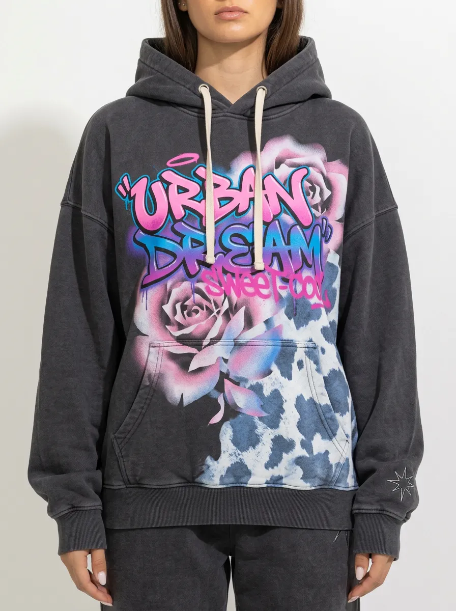 Unisex Streetwear Graffiti Rose Hoodie
