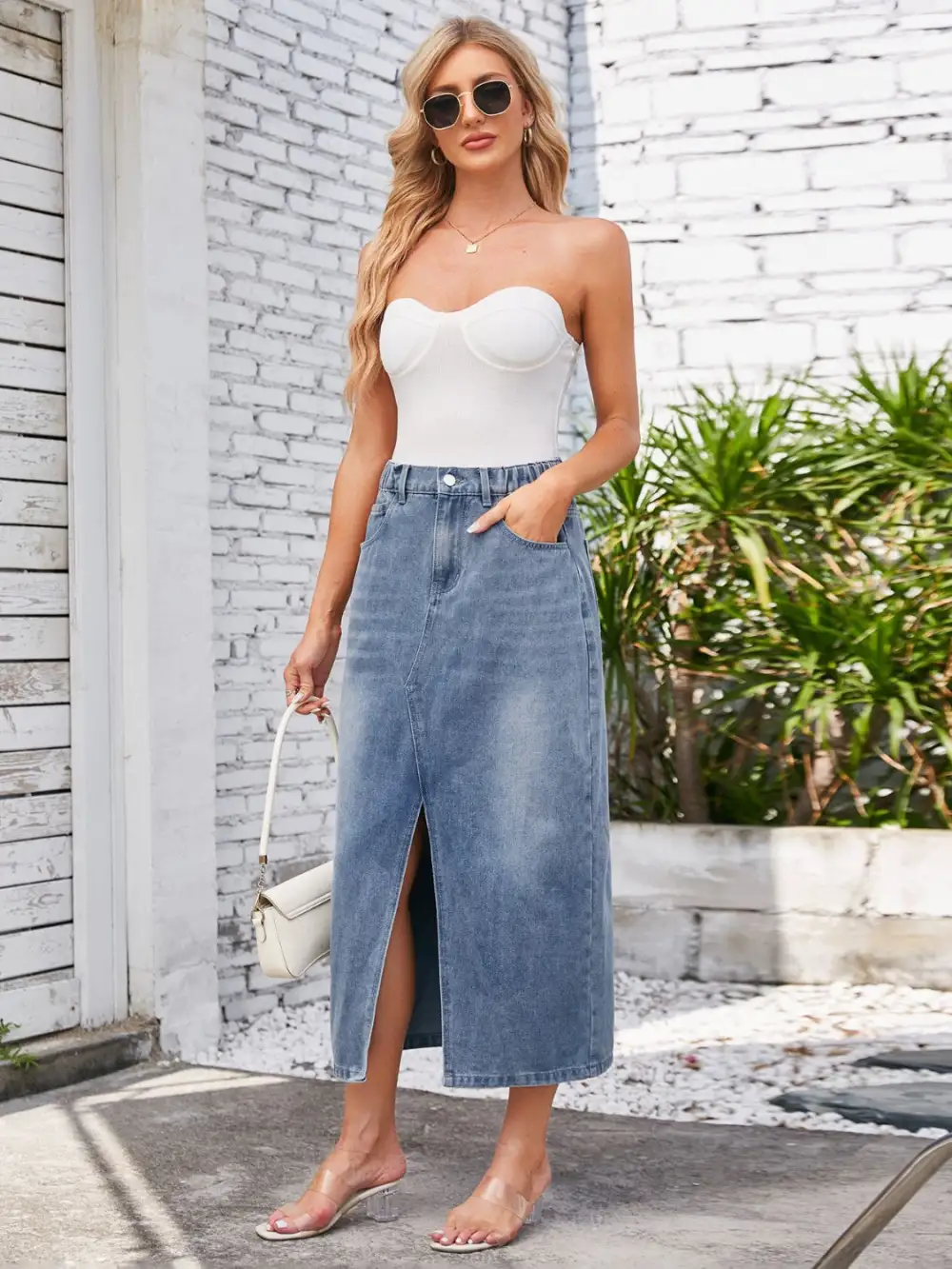 Balanced Denim Pocket Detail Skirt