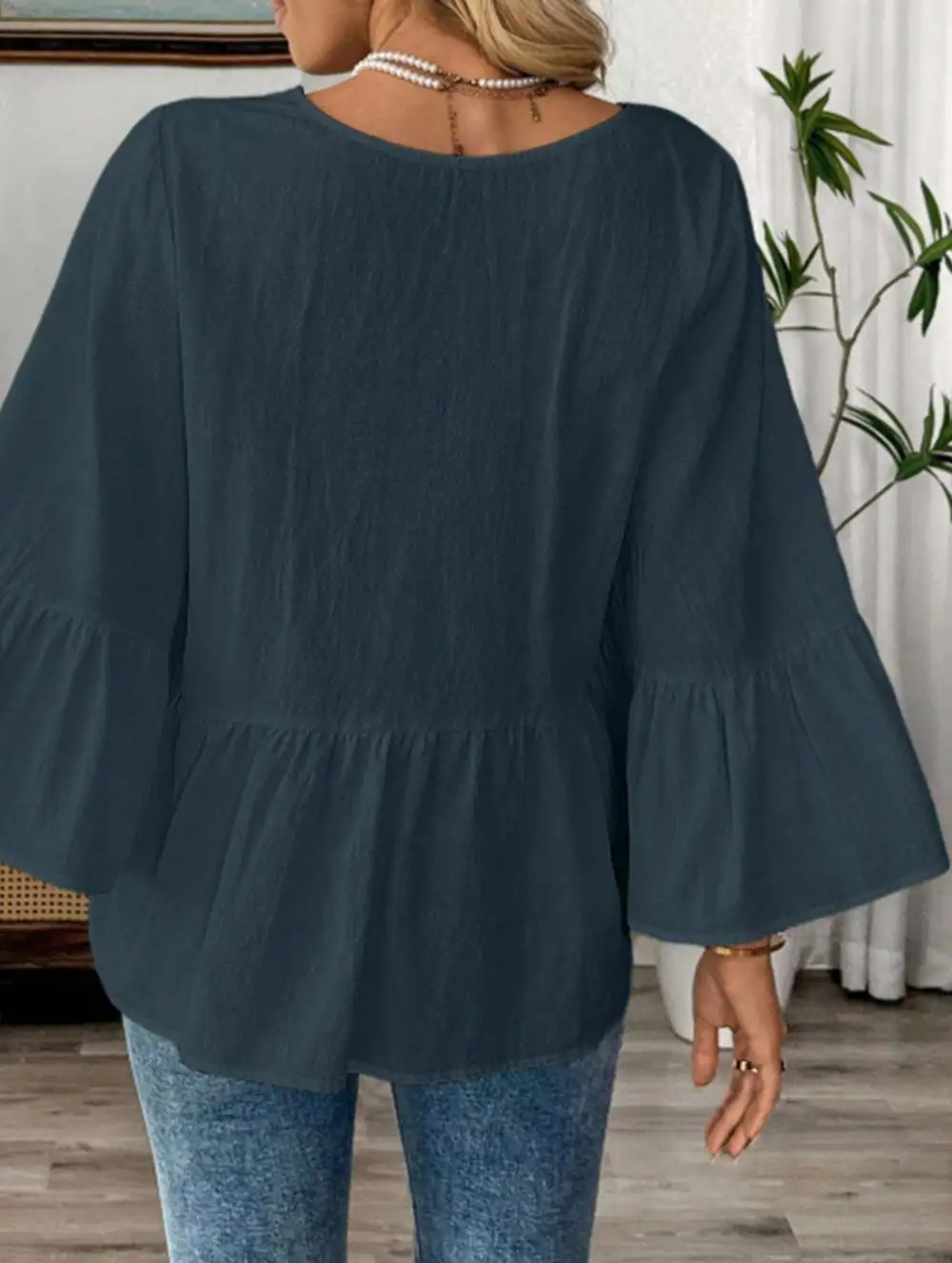 V-Neck Ruffle Sleeve Cotton Top
