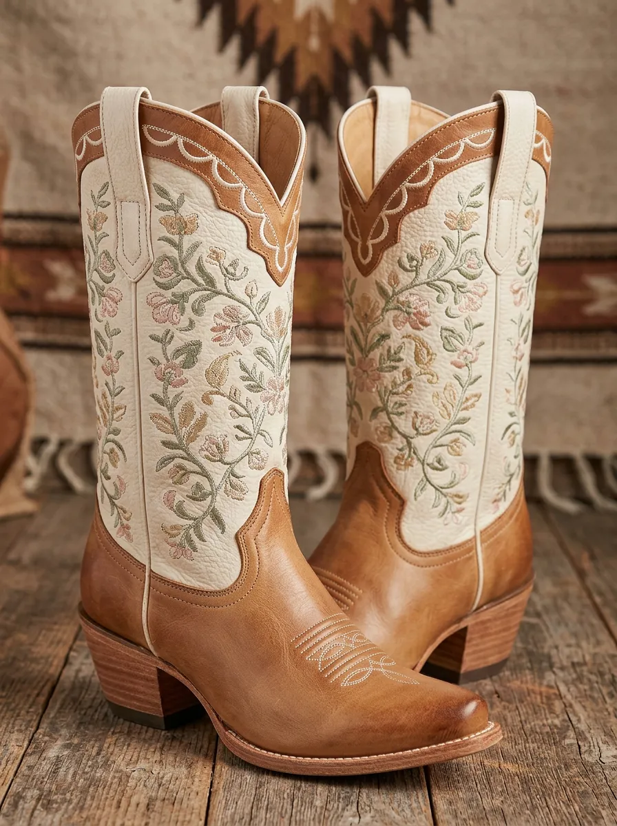 Unisex Classic Floral Embroidered Western Boots