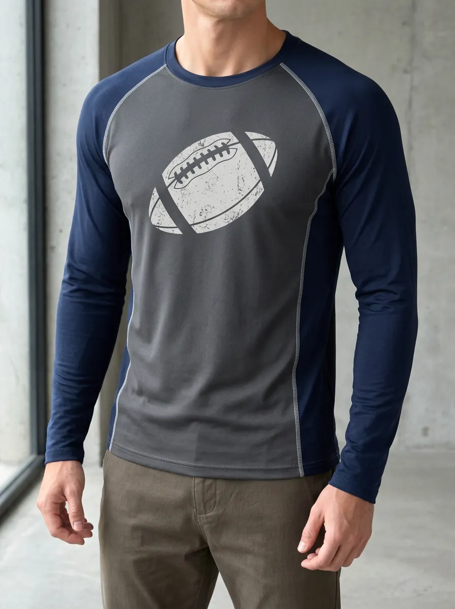 Men's American Football Lover Distressed Ball Printed Raglan Long Sleeve Top