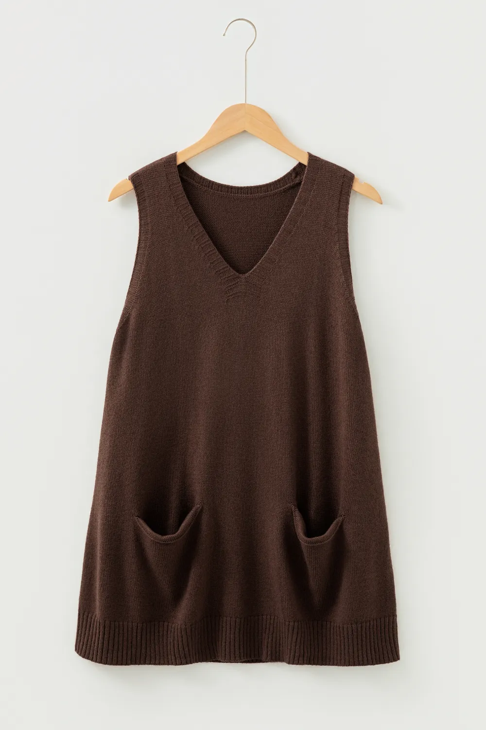 Dark Brown Ribbed Deep V Vest