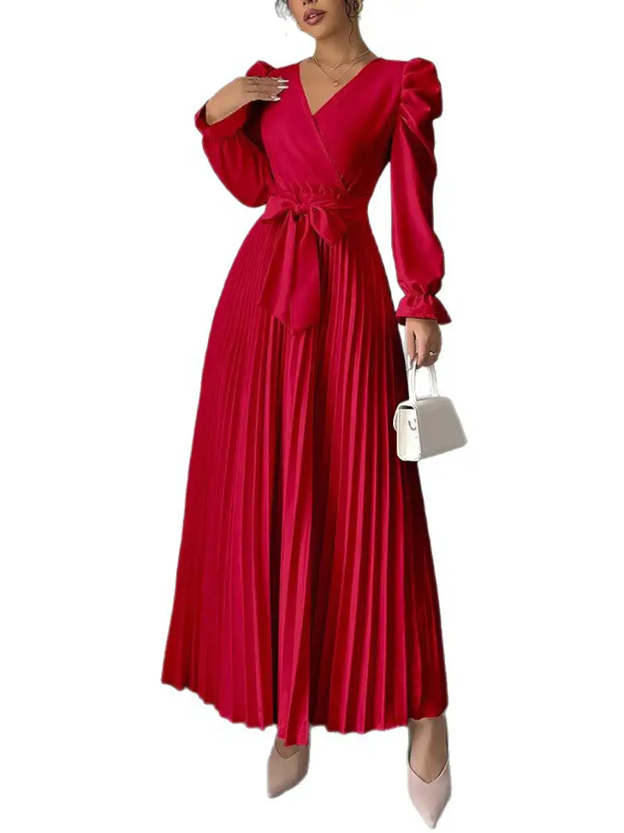 Tied Pleated Neck Maxi Dress