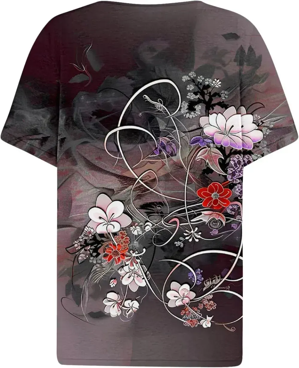 Shirts for Women Casual Printed Summer Tops Short-Sleeved Button V-Neck Tops Blouse Fashion Boho T-Shirts