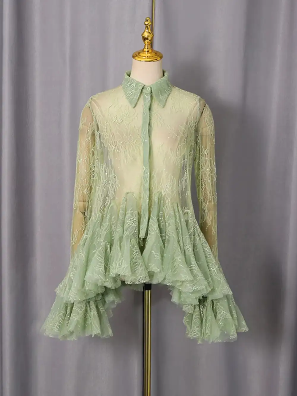 Lace Ruffle Long Sleeve Dress Casual