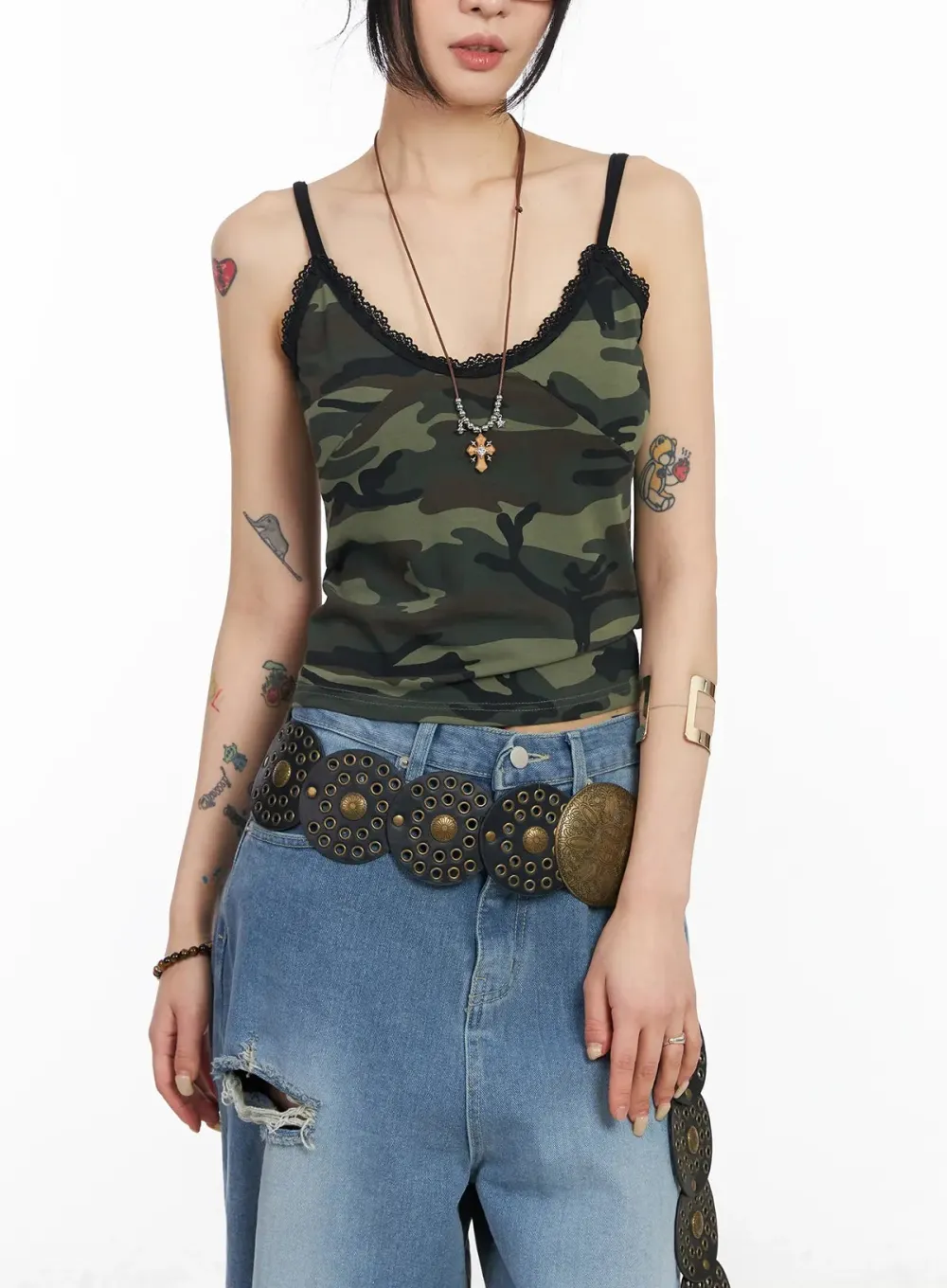 V-Neck Camo Lace Tank Top